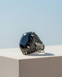 Men's 925 Silver Ring with Ottoman Tughra & Black Stone
