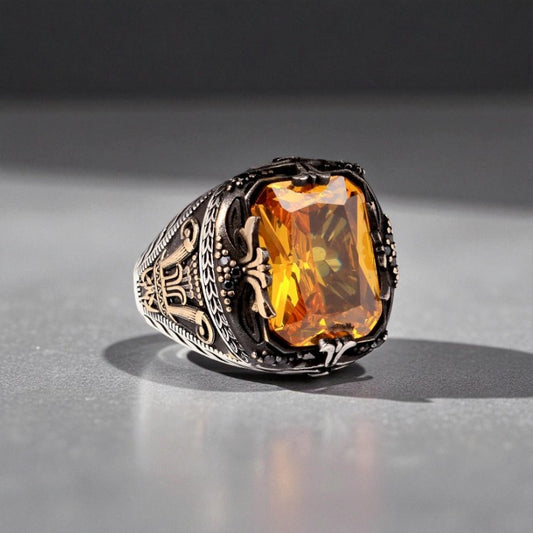 Zircon Stone Men's Silver Ring