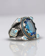 Ocean Blue Mystic Topaz Erkek Yüzük | 925 Ayar Gümüş