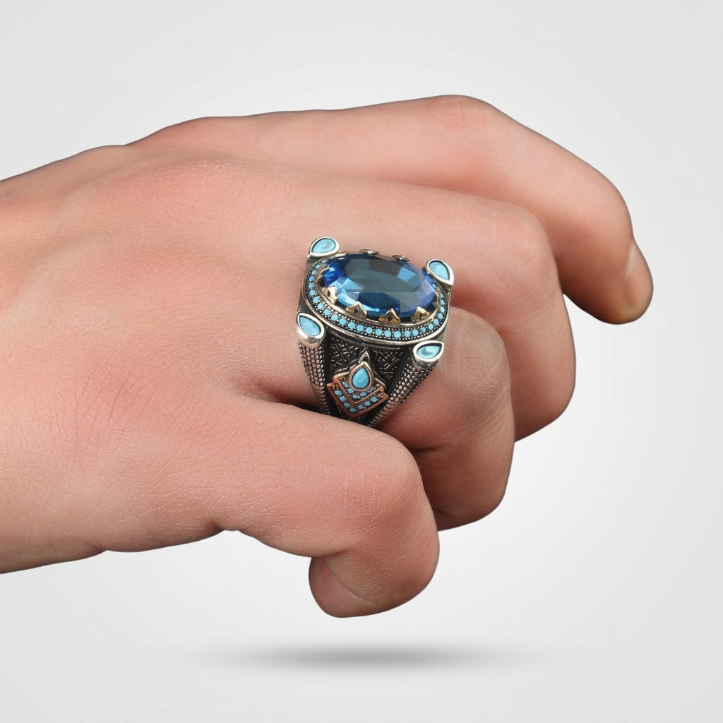 Ocean Blue Mystic Topas Herrenring | 925 Silber