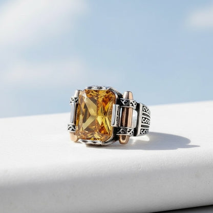 925 Anneau masculin de modèle en pierre de zircon jaune en argent sterling en argent sterling