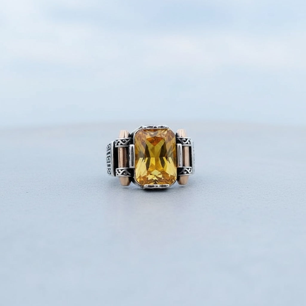 925 Anneau masculin de modèle en pierre de zircon jaune en argent sterling en argent sterling