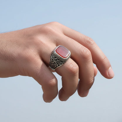 Agate Stone 925 Anneau d'hommes en argent sterling
