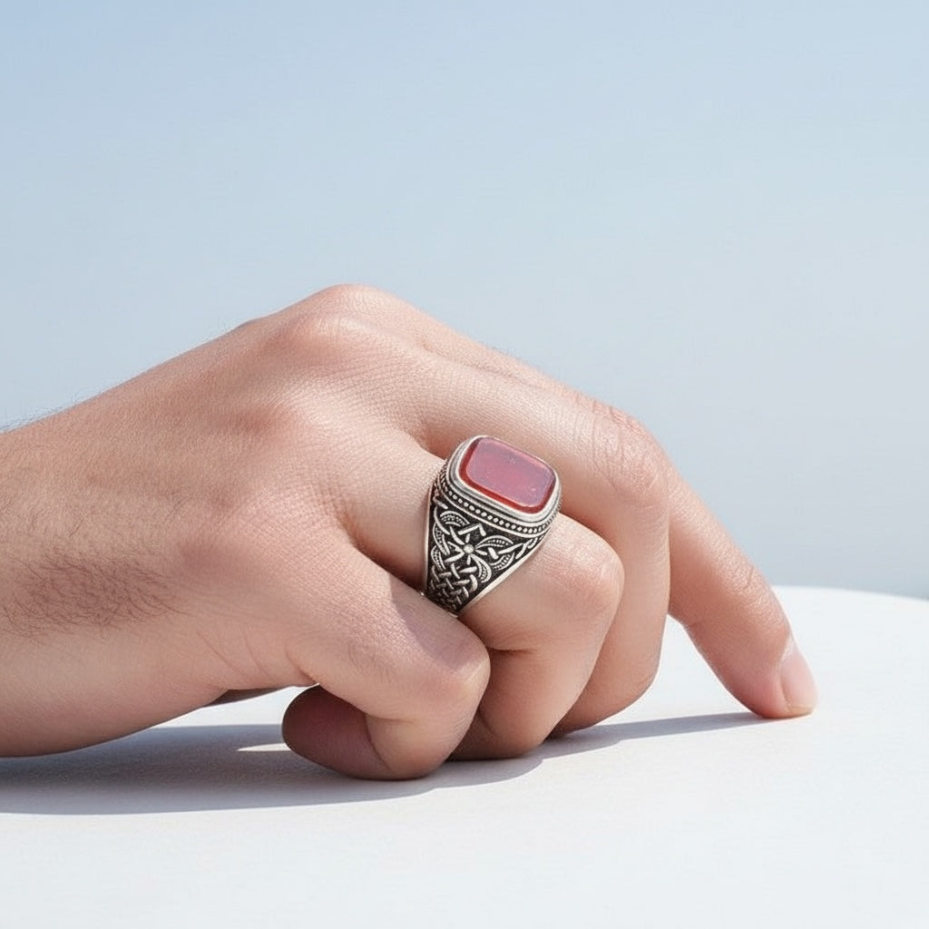 Agate Stone 925 Anneau d'hommes en argent sterling