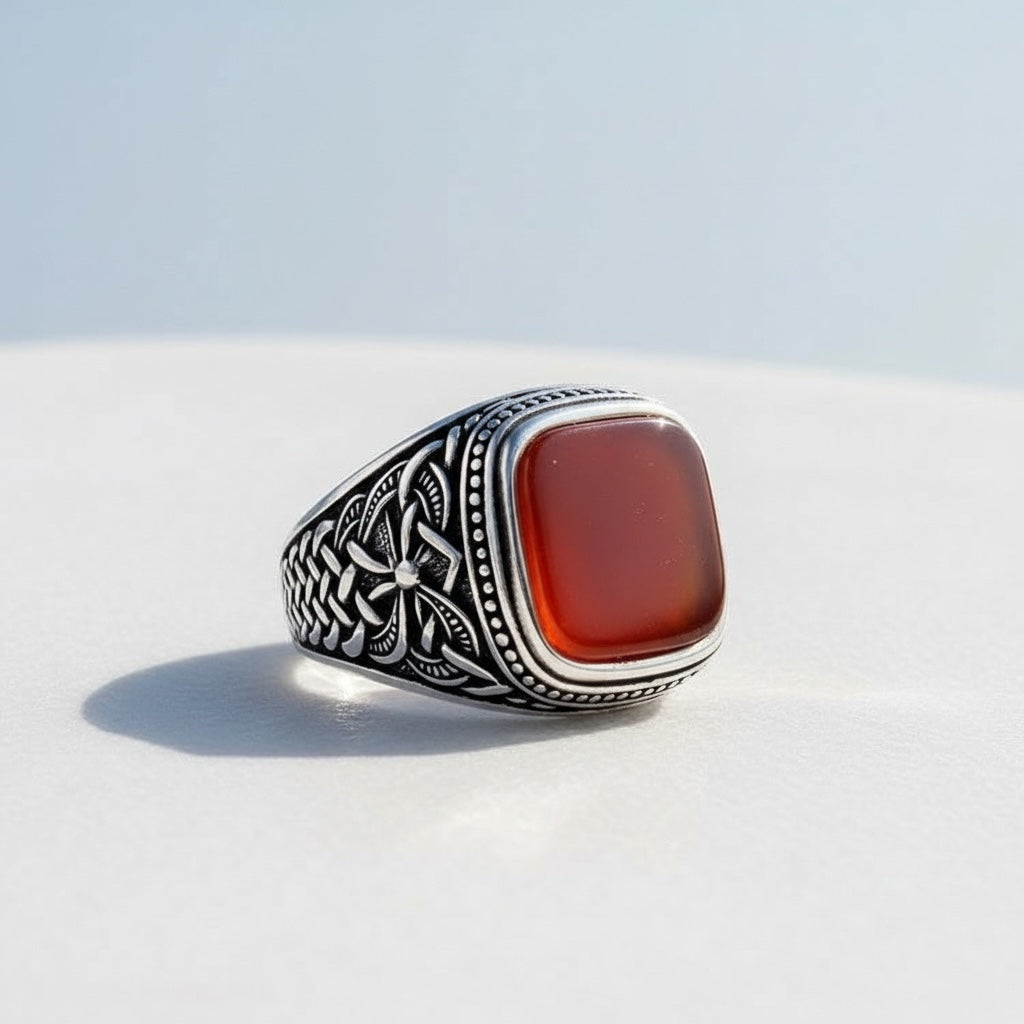 Agate Stone 925 Anneau d'hommes en argent sterling