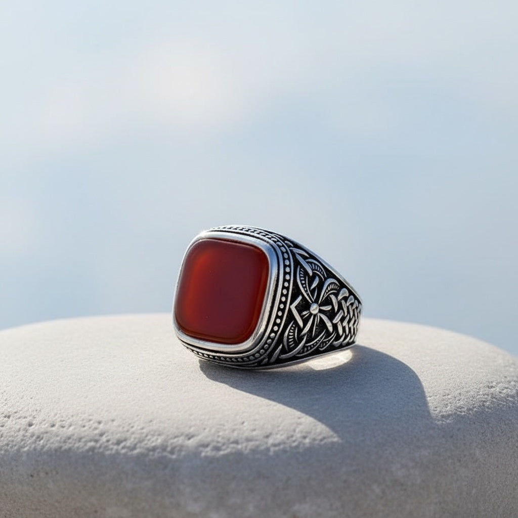 Agate Stone 925 Anneau d'hommes en argent sterling