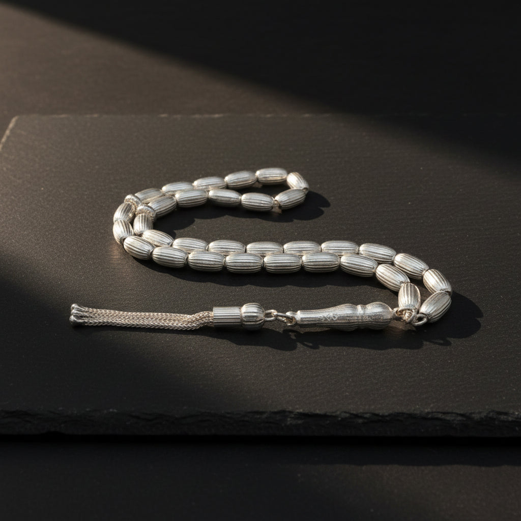 925 Sterling Silver Striped Capsule Cutting Rosary