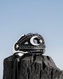 Moon Star Black Zircon Stone Men's Silver Ring
