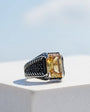 Yellow Zircon Stone Men's Silver Ring
