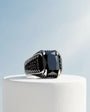 Black Zircon Stone Men's Silver Ring