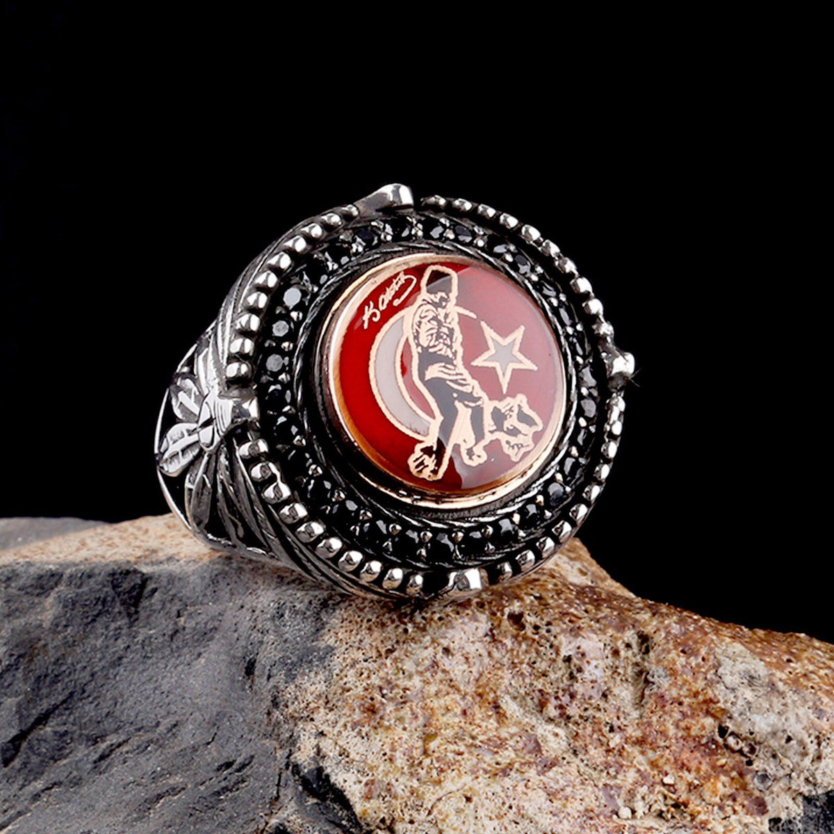 Atatürk Crescent & Star Men's Ring | 925 Sterling Silver