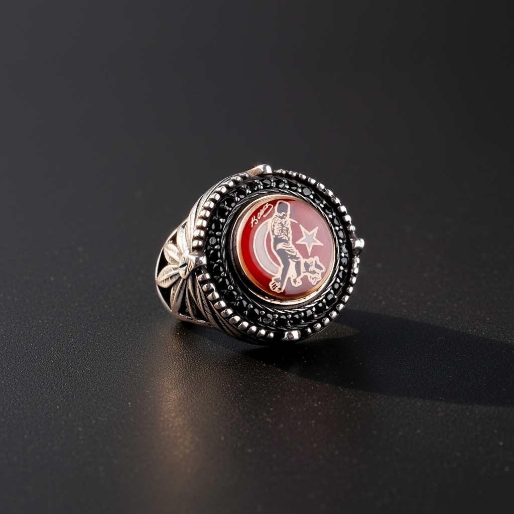 Atatürk Crescent & Star Men's Ring | 925 Sterling Silver