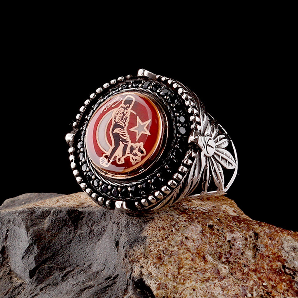 Atatürk Crescent & Star Men's Ring | 925 Sterling Silver