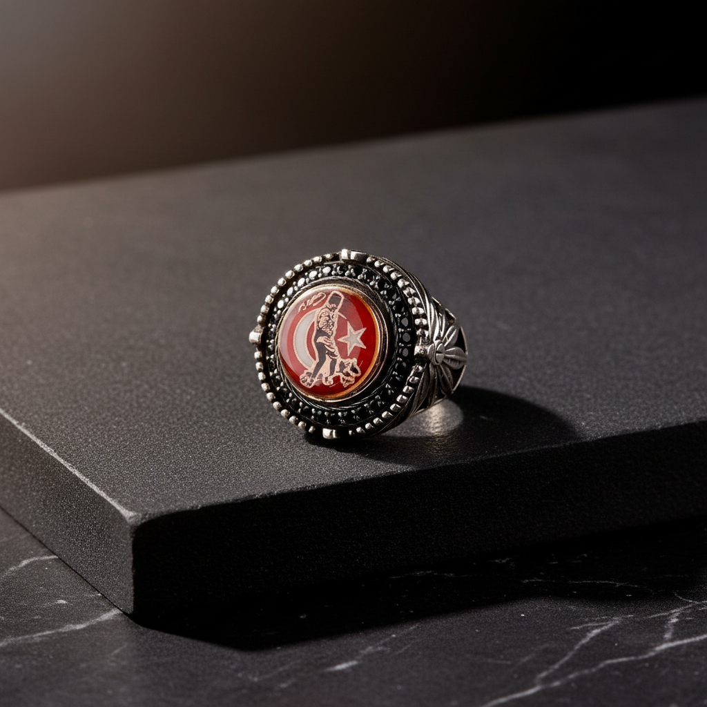 Atatürk Crescent & Star Men's Ring | 925 Sterling Silver