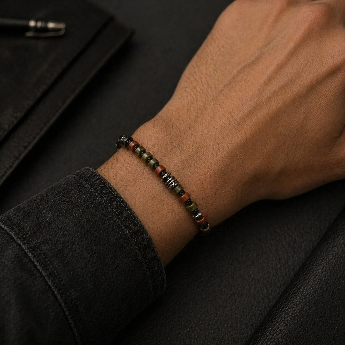 Bracelet Homme Unakite & Macramé | Argent 925
