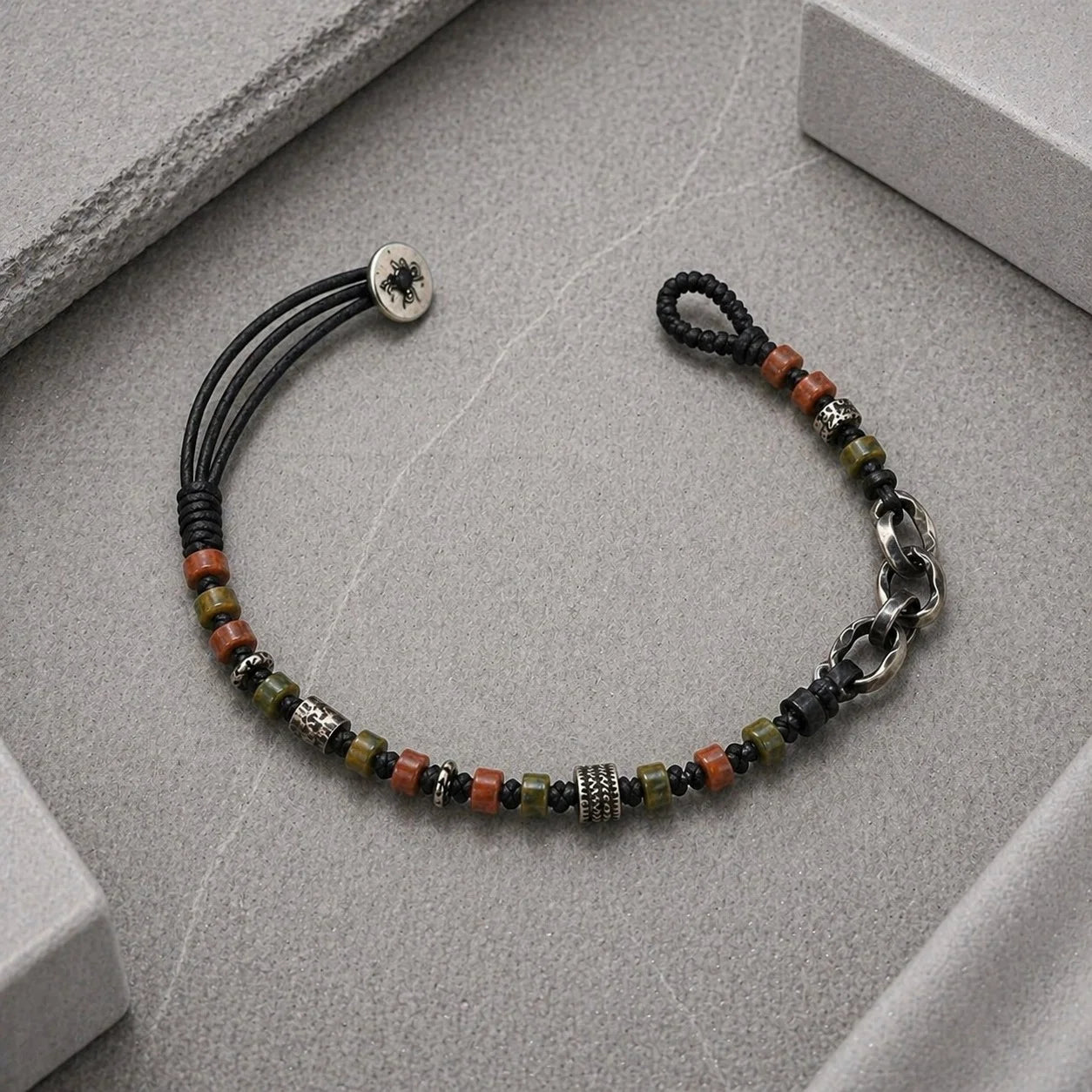 Bracelet Homme Unakite & Macramé | Argent 925