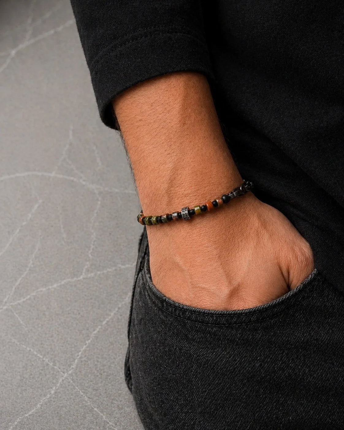 Bracelet Homme Unakite & Macramé | Argent 925