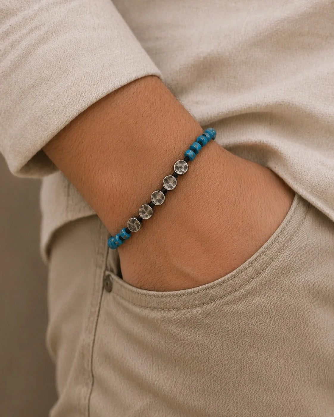 Bracelet Homme Turquoise & Macramé | Argent 925