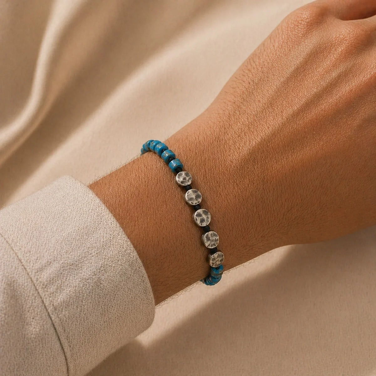 Bracelet Homme Turquoise & Macramé | Argent 925