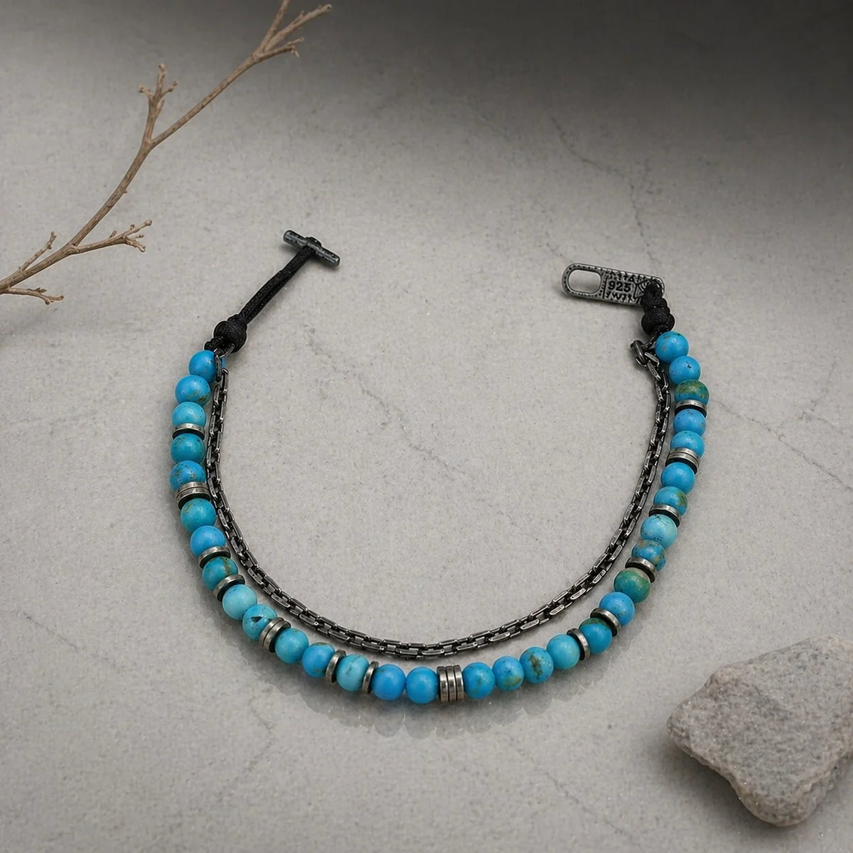 Bracelet Homme Turquoise & Macramé | Argent 925