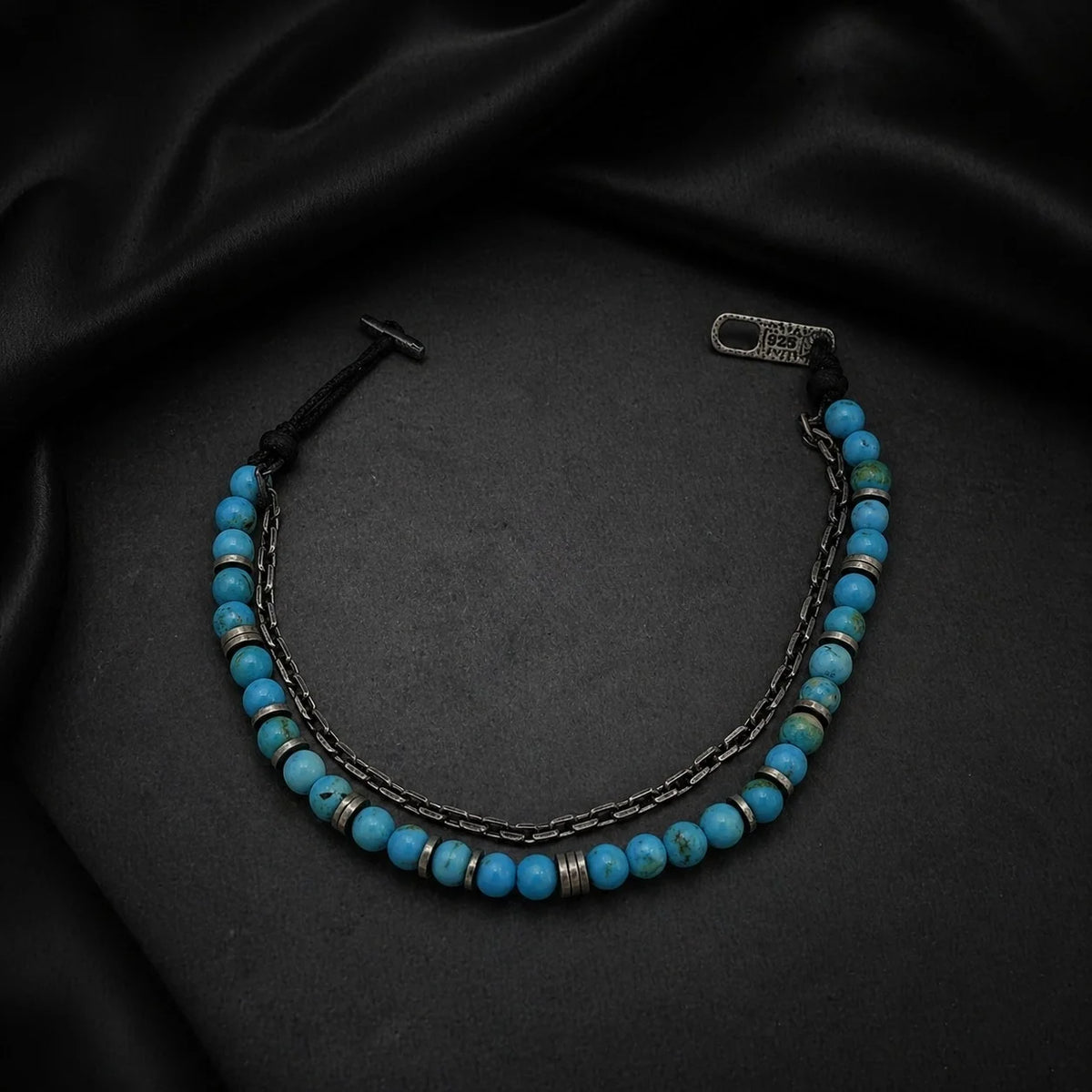 Bracelet Homme Turquoise & Macramé | Argent 925