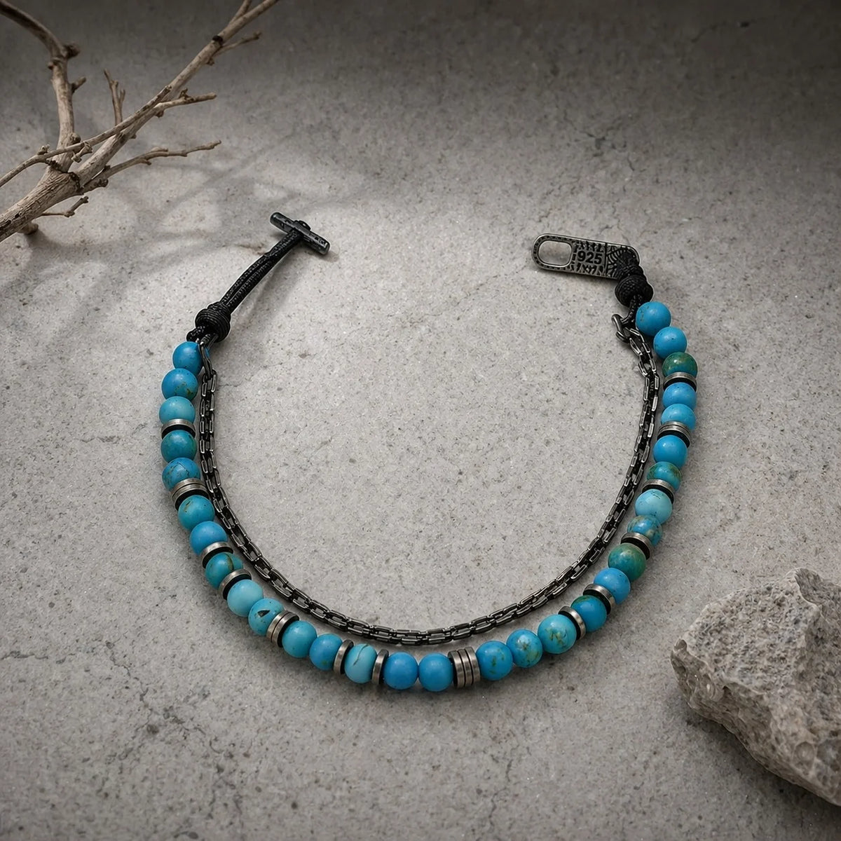 Bracelet Homme Turquoise & Macramé | Argent 925