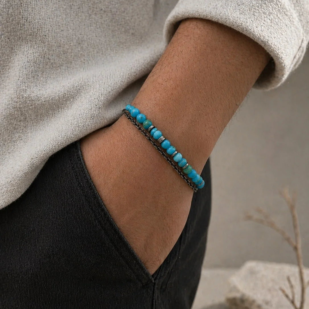 Bracelet Homme Turquoise & Macramé | Argent 925