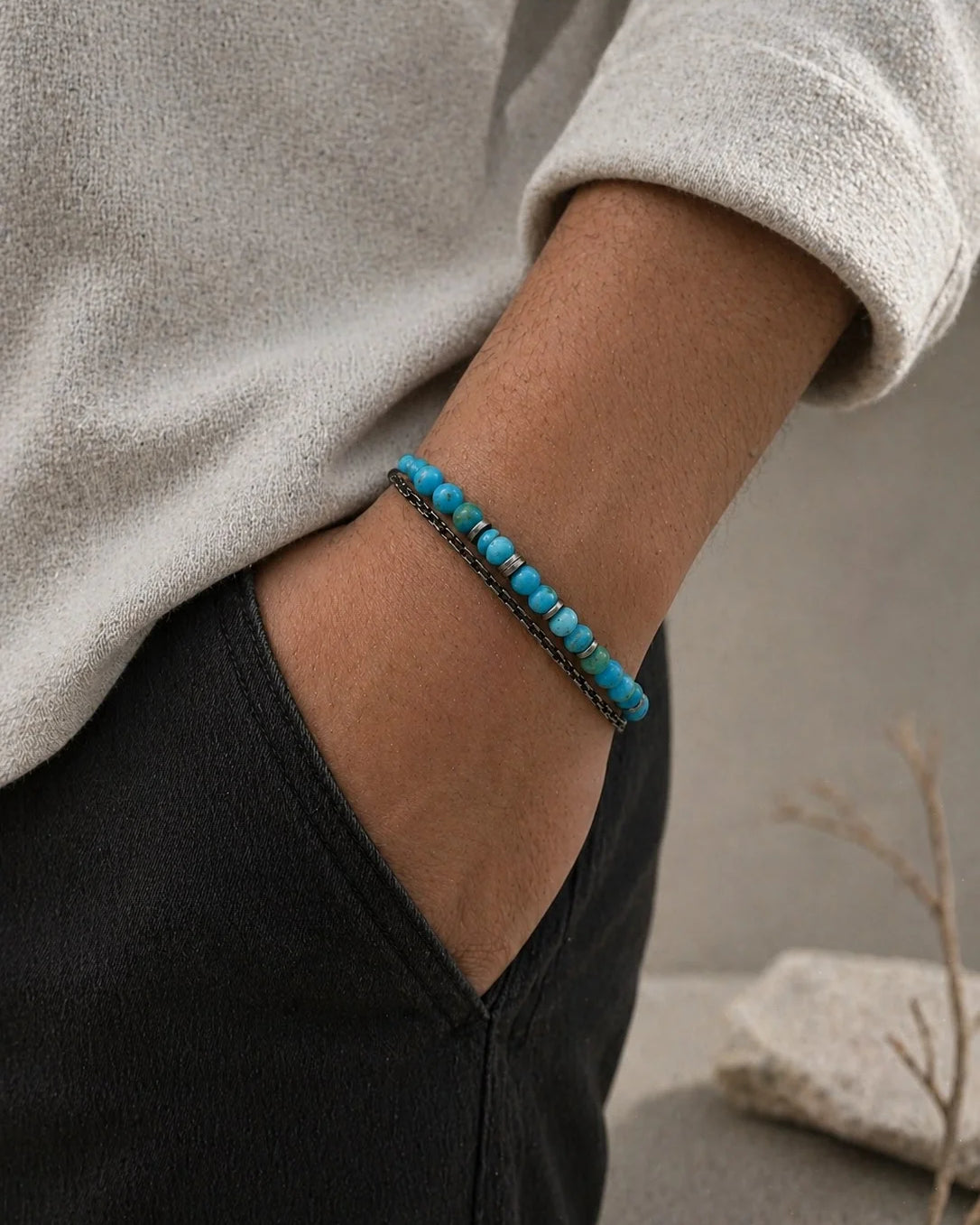 Bracelet Homme Turquoise & Macramé | Argent 925