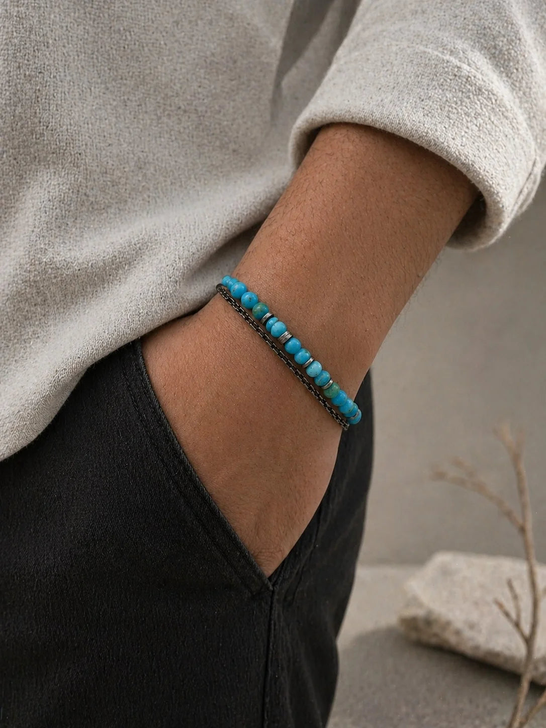 Bracelet Homme Turquoise & Macramé | Argent 925