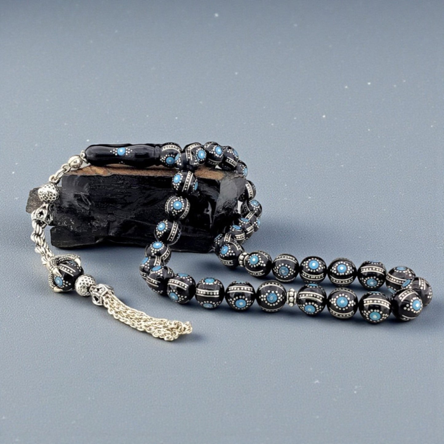 Fabrication manuelle Blue Email Erzurum Oltu Silver Tesbih