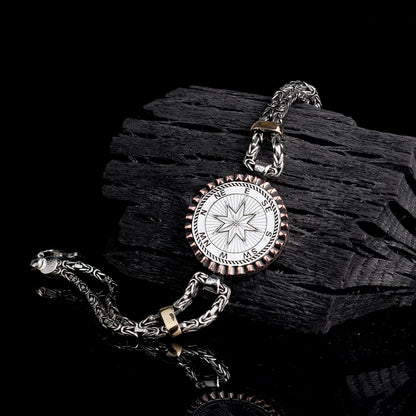 Kral Zincirli Pusula Yıldızı Gümüş Bileklik