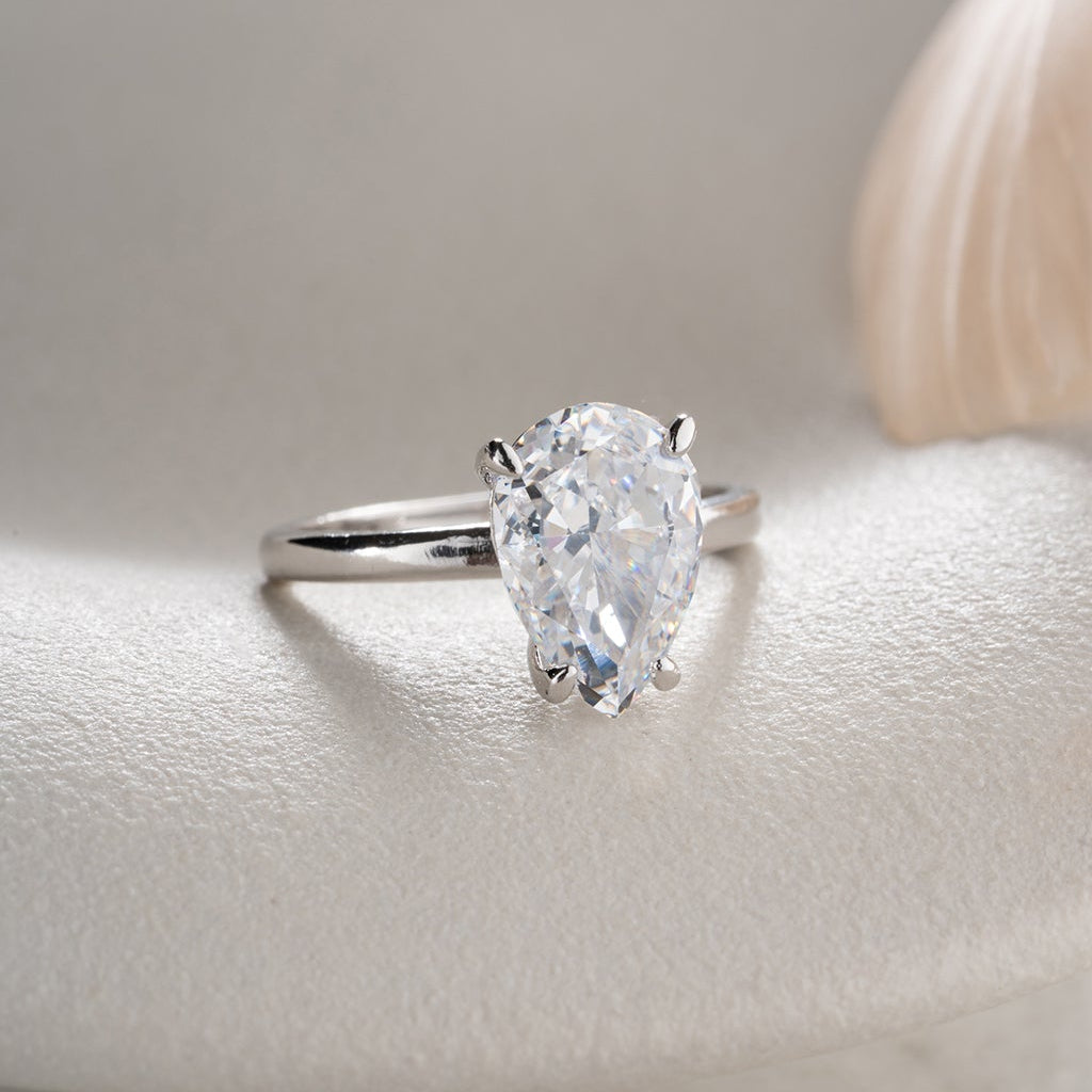 925 Sterling Silver Pear Stone Ring