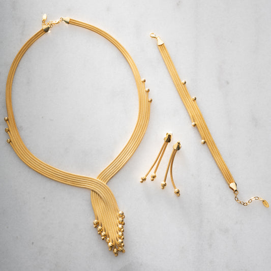 Golden Cascade 925 Ayar Gümüş Örgü Takı Seti