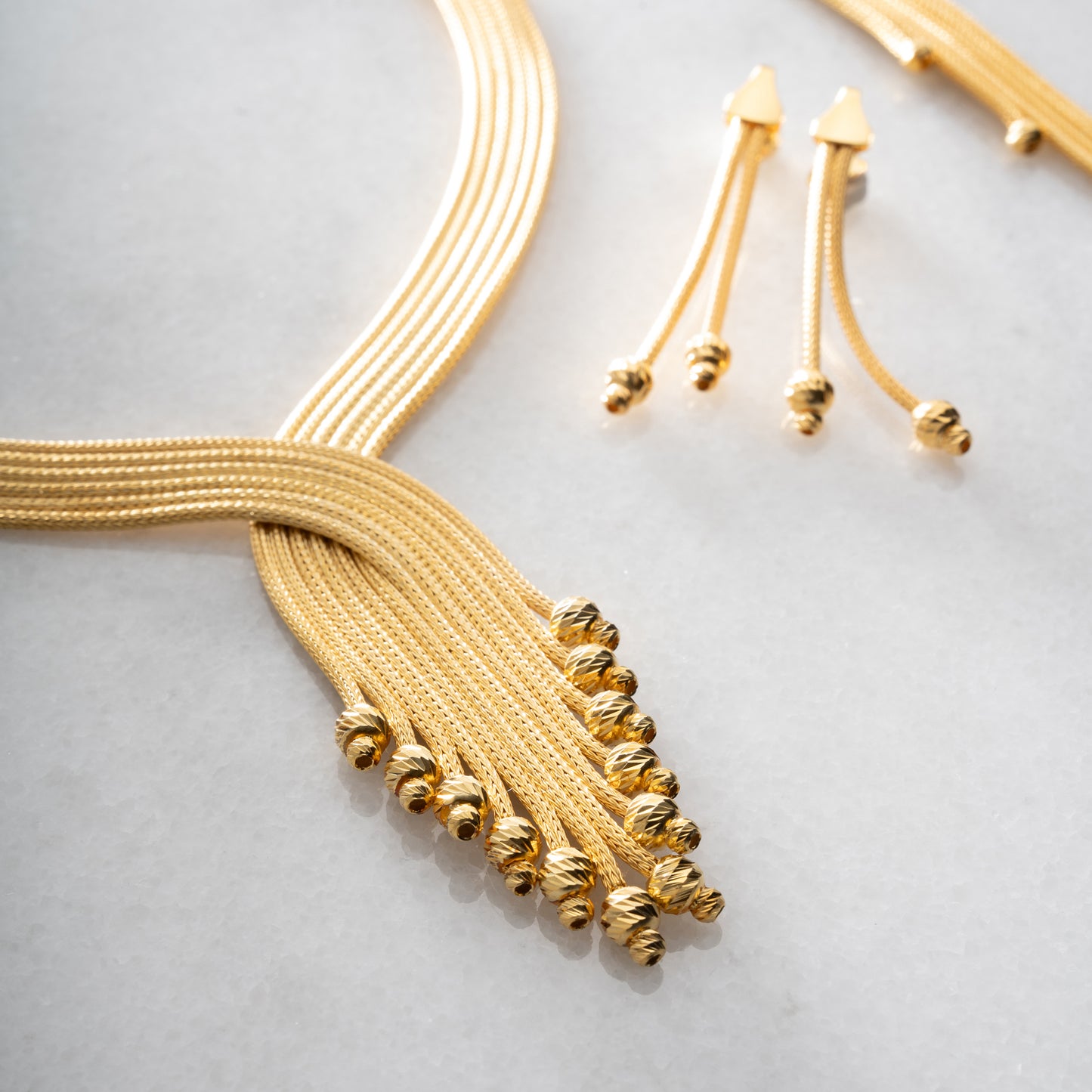 Golden Cascade 925 Ayar Gümüş Örgü Takı Seti