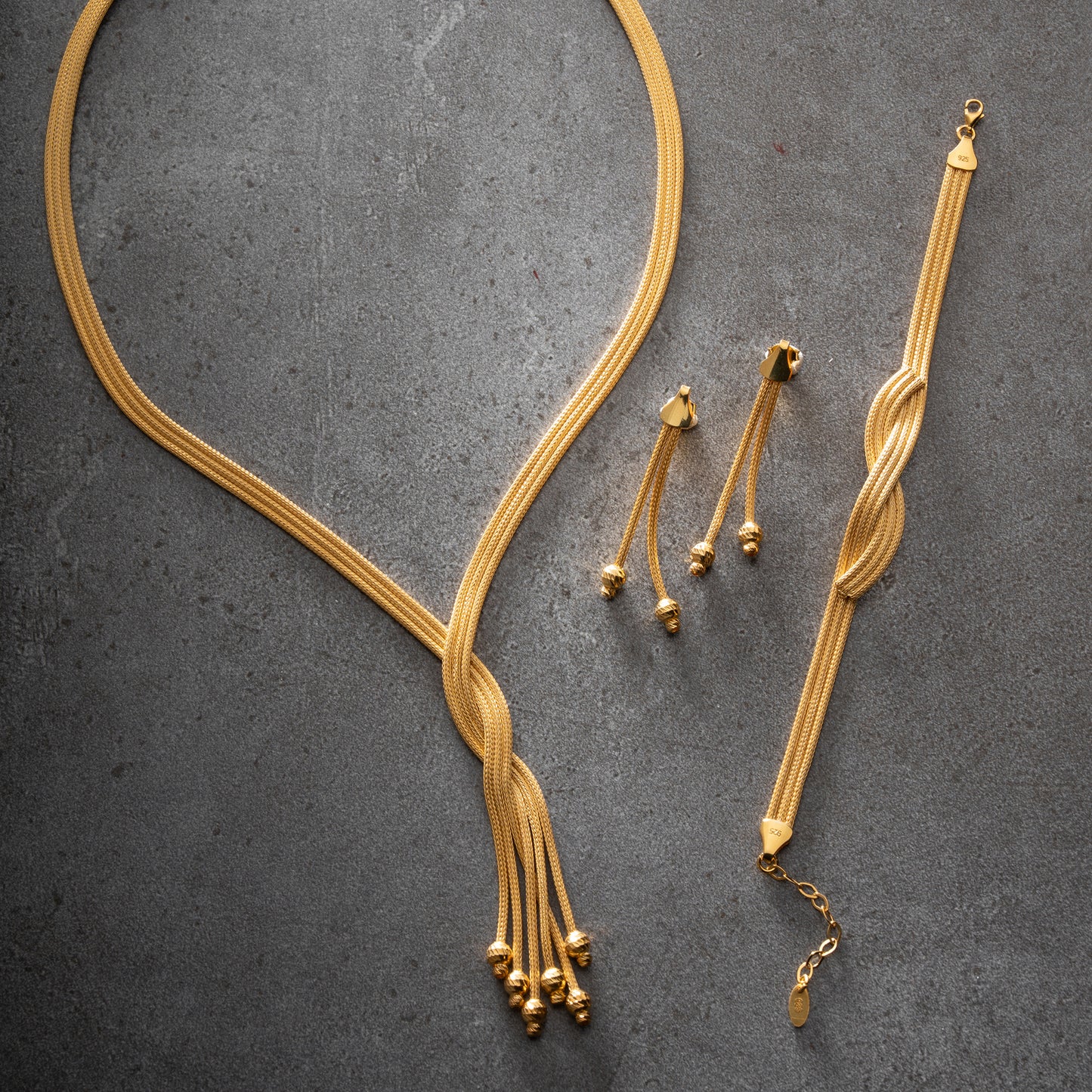 Gold Harmony 925 Ayar Gümüş Örgü Takı Seti