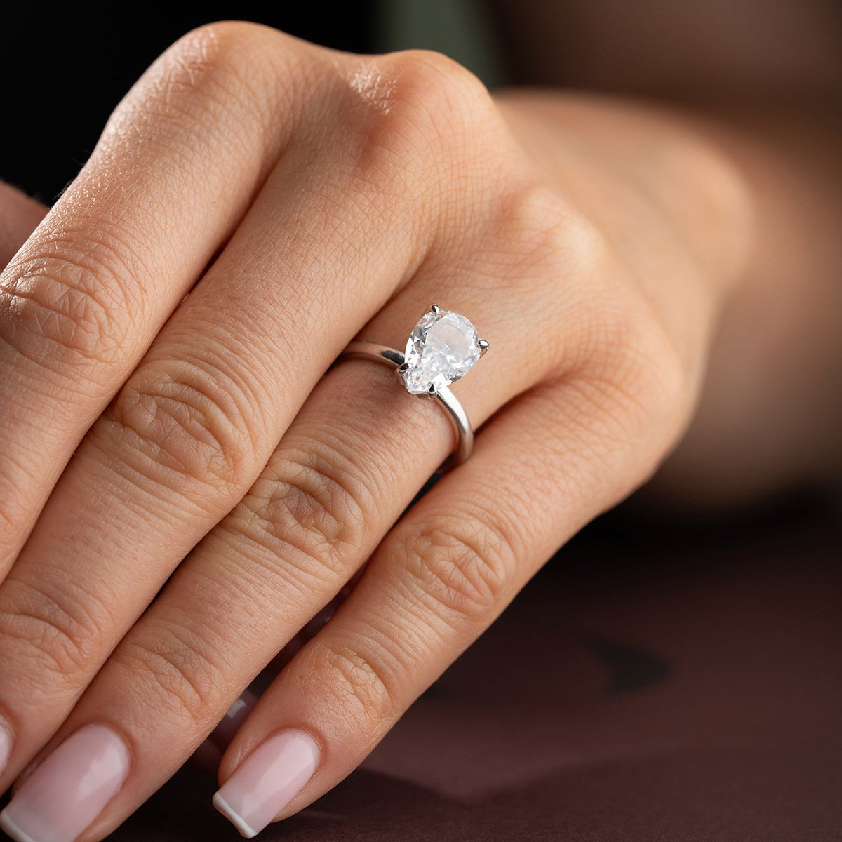 925 Sterling Silver Pear Stone Ring