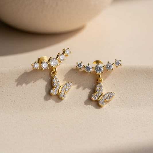 Butterfly Drop Earrings with Cubic Zirconia | 925 Sterling Silver