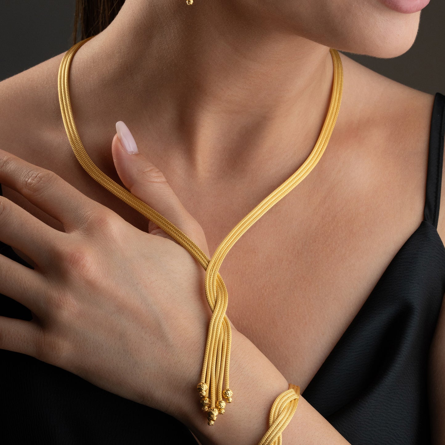 Gold Harmony 925 Ayar Gümüş Örgü Takı Seti