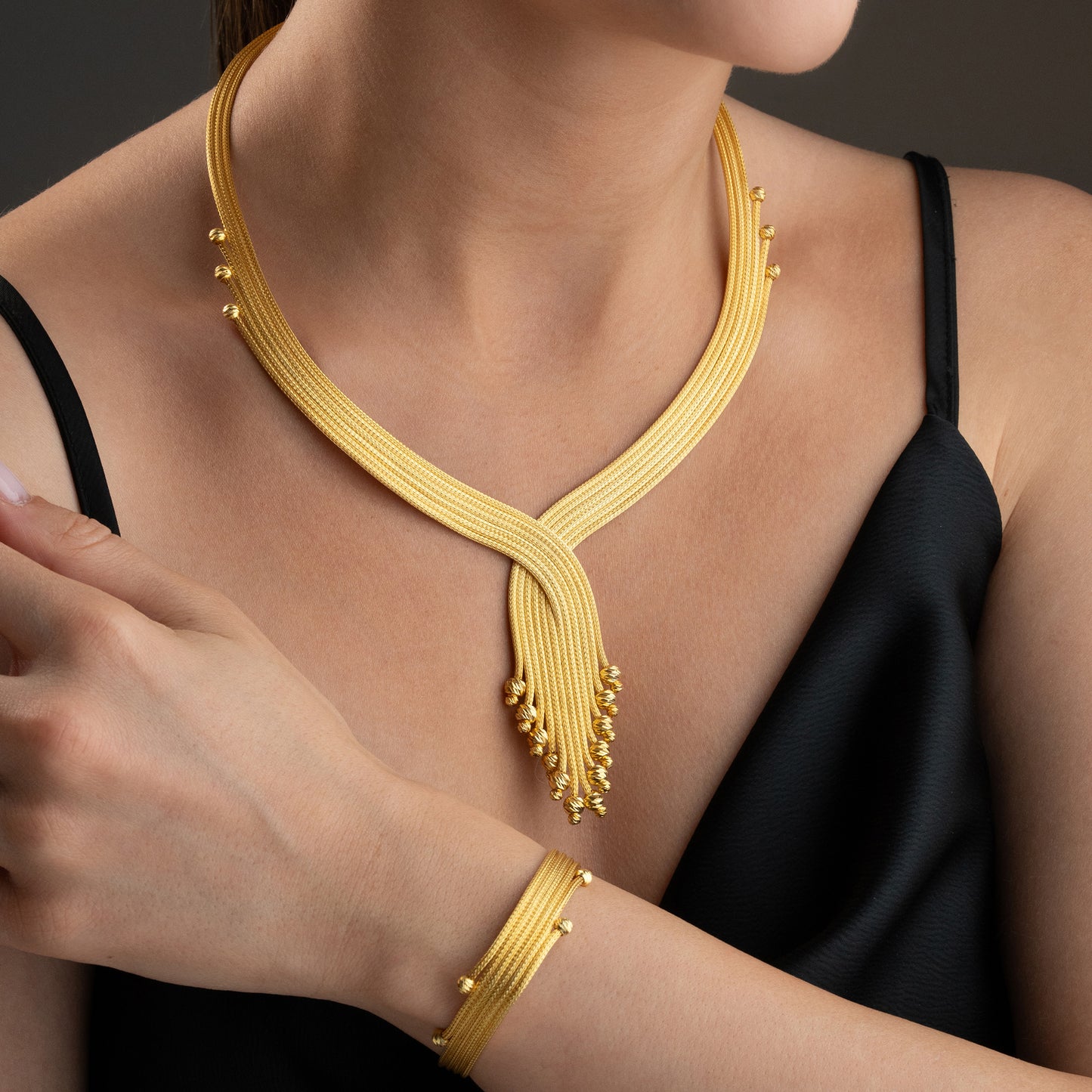 Golden Cascade 925 Ayar Gümüş Örgü Takı Seti