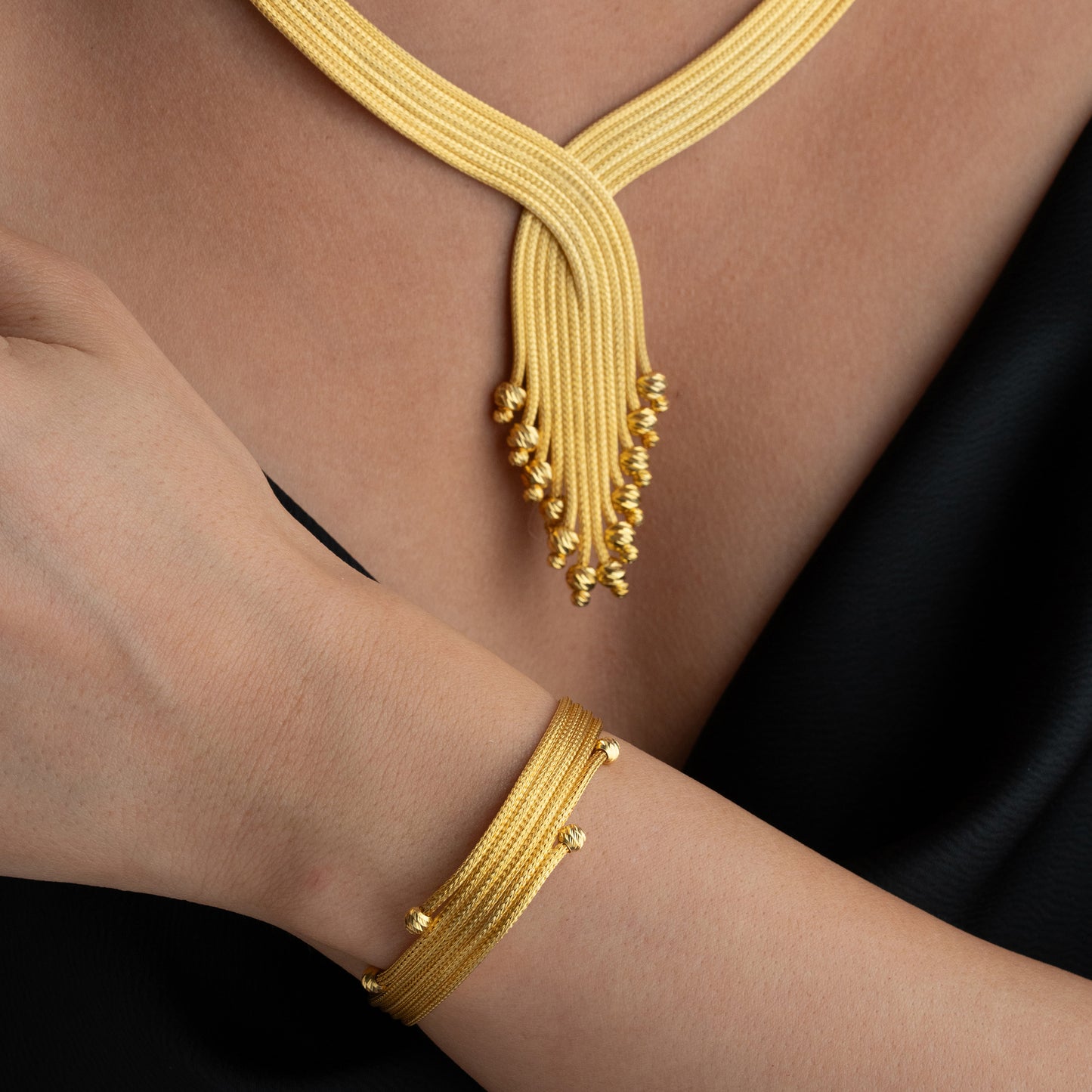 Golden Cascade 925 Ayar Gümüş Örgü Takı Seti