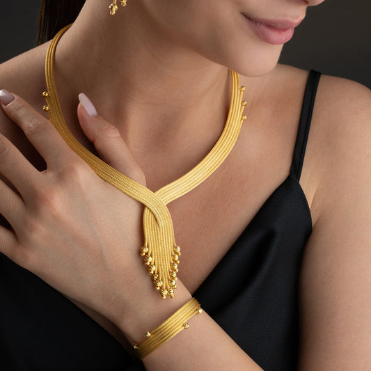 Golden Cascade 925 Ayar Gümüş Örgü Takı Seti