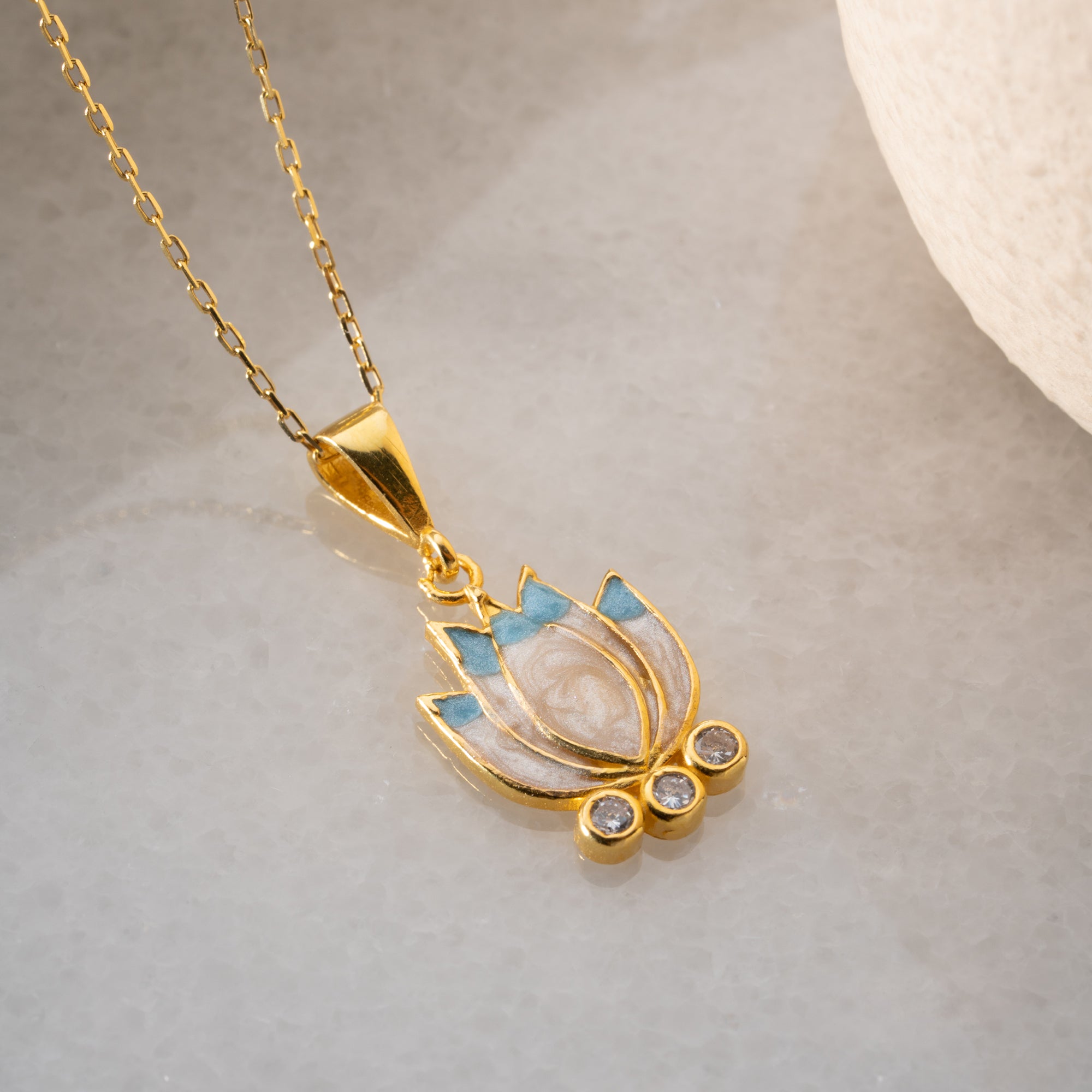 Lotus Flower Enamel Necklace | Gold Plated 925 Sterling Silver