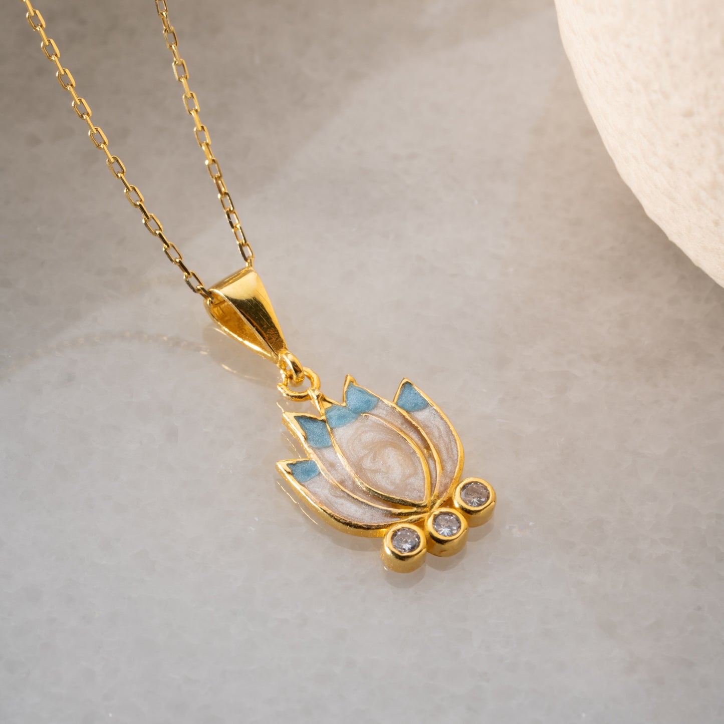 Lotusblüten Emaille Halskette | 925 Silber