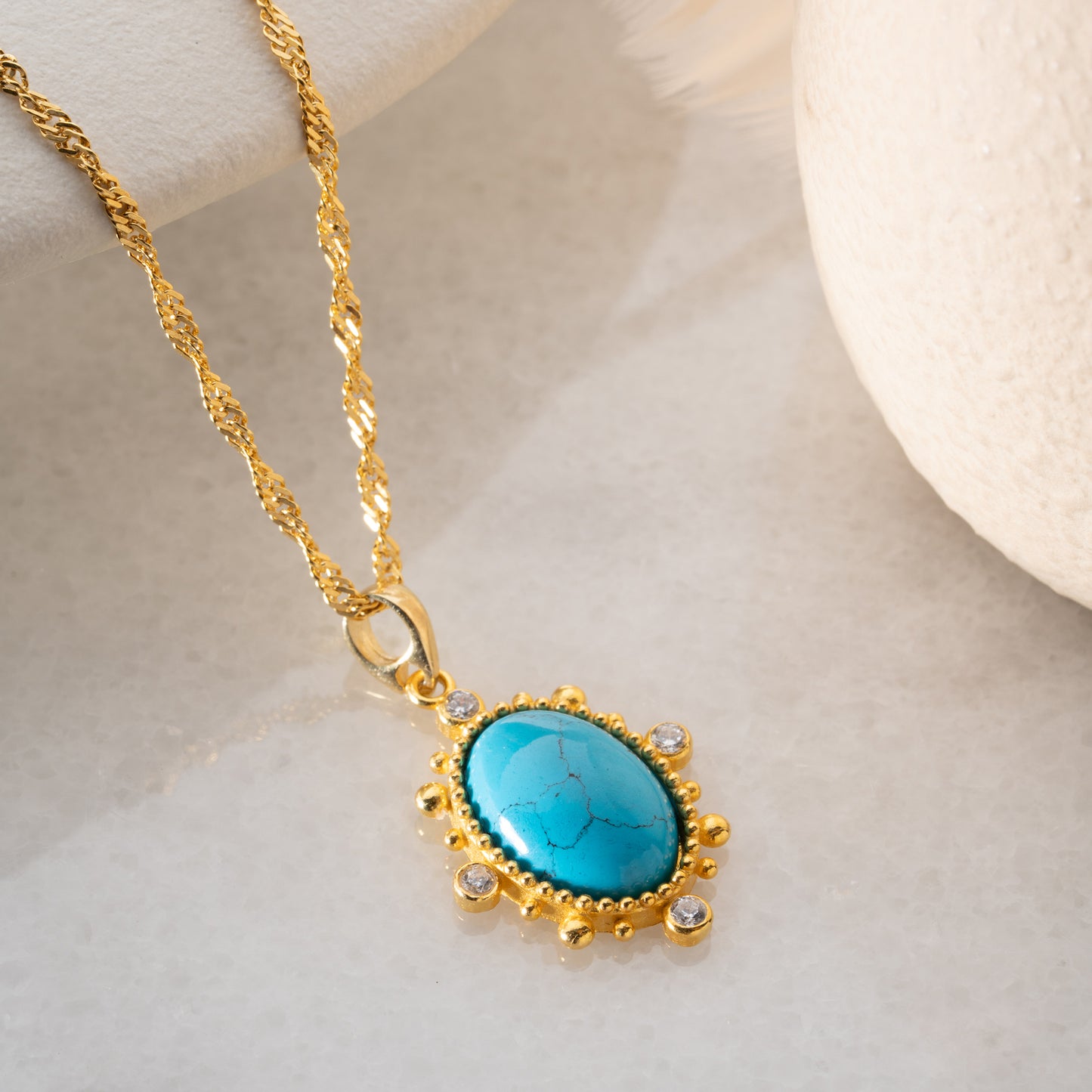 Collier Turquoise & Zircon | Argent 925 Plaqué Or