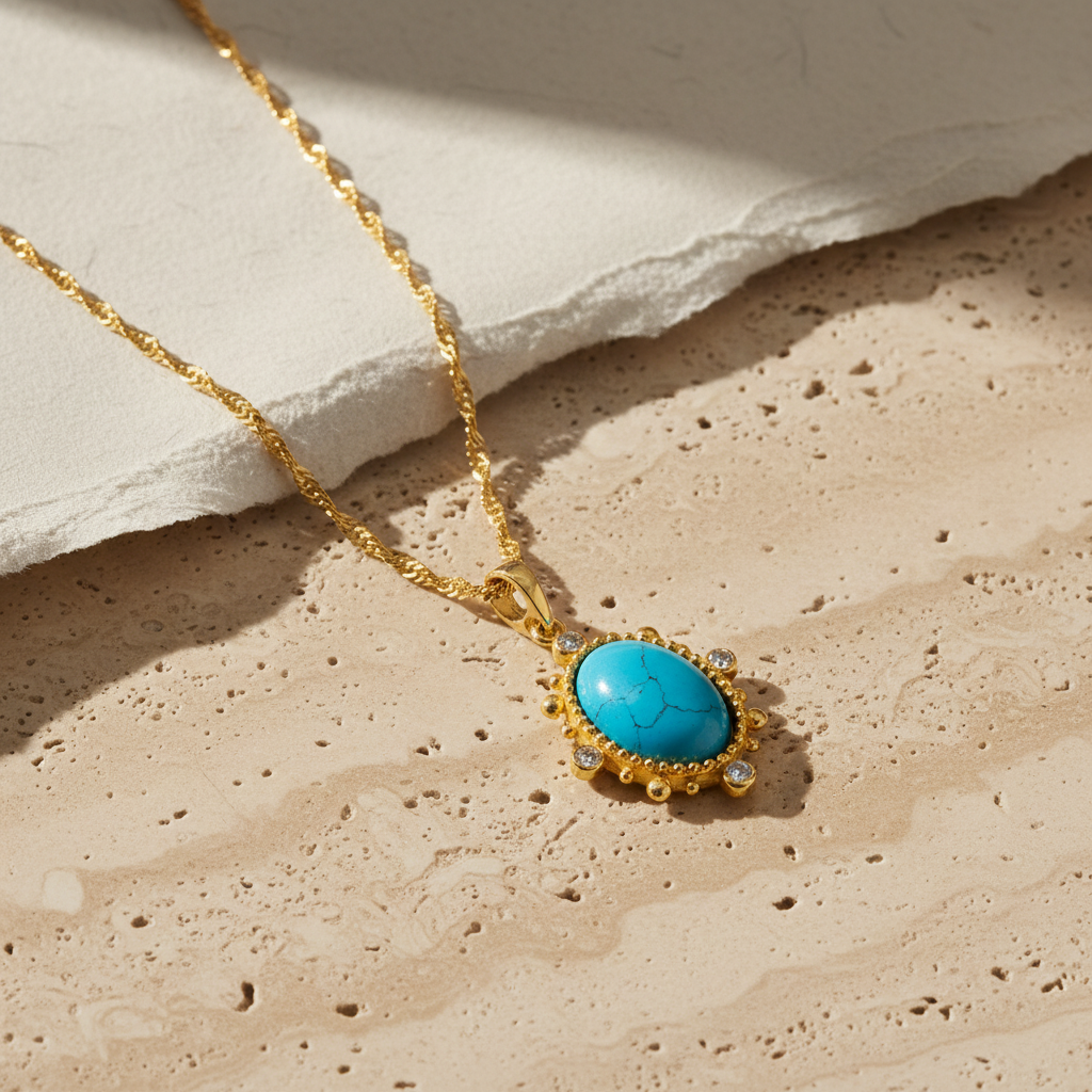 Turquoise Zirconia Necklace | Gold Plated 925 Sterling Silver