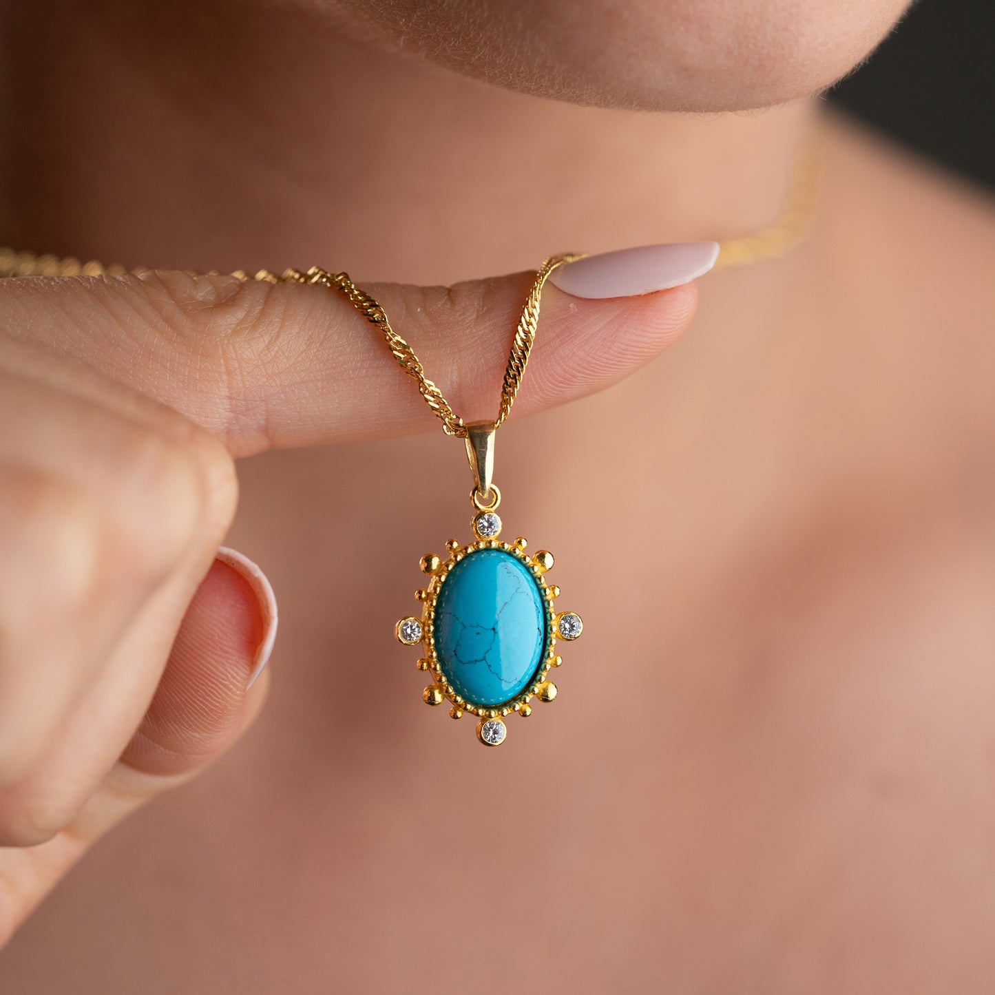 Collier Turquoise & Zircon | Argent 925 Plaqué Or