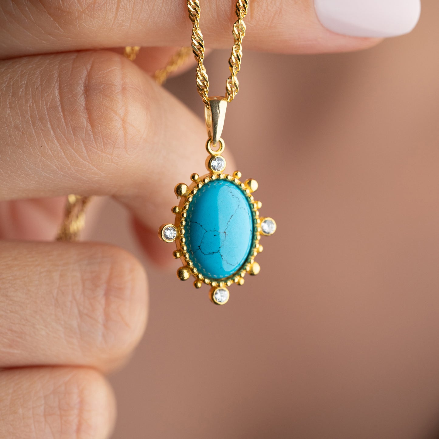 Collier Turquoise & Zircon | Argent 925 Plaqué Or