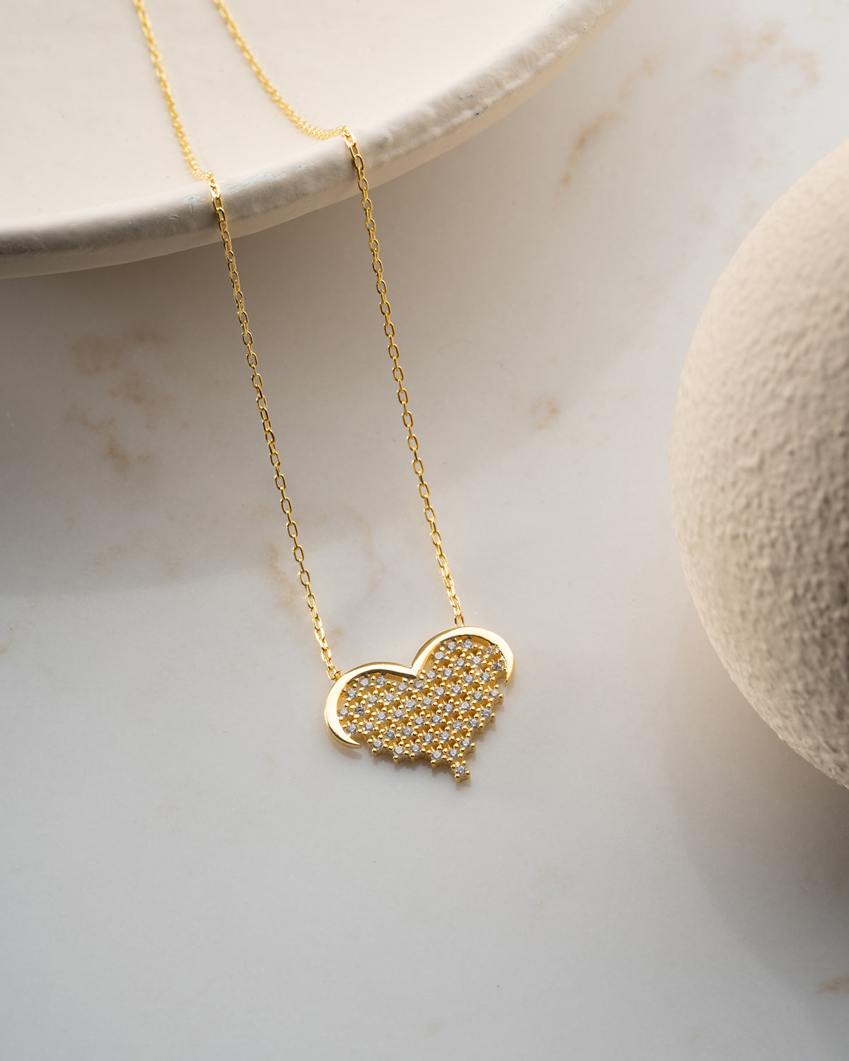 Stone Heart Necklace - 925 Sterling Silver