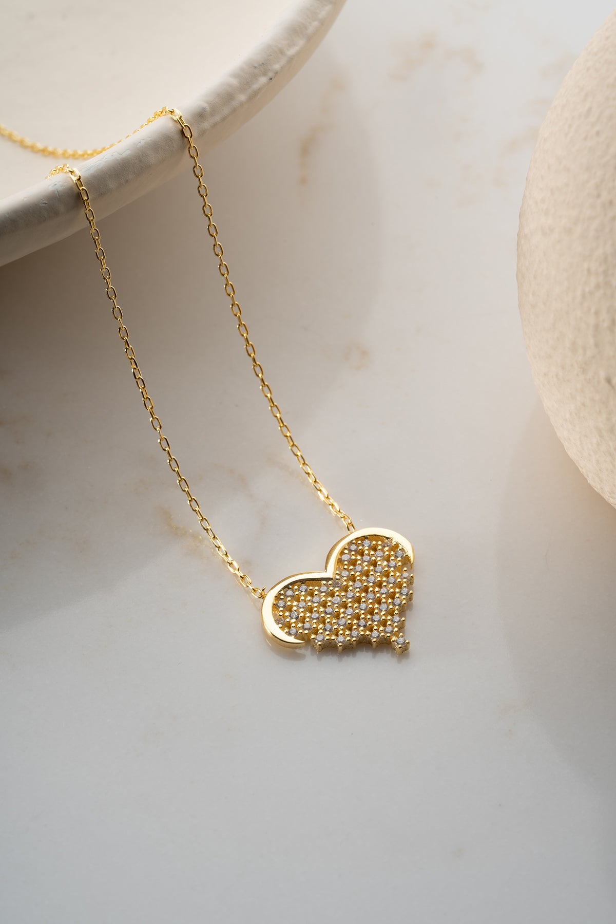 Stone Heart Necklace - 925 Sterling Silver