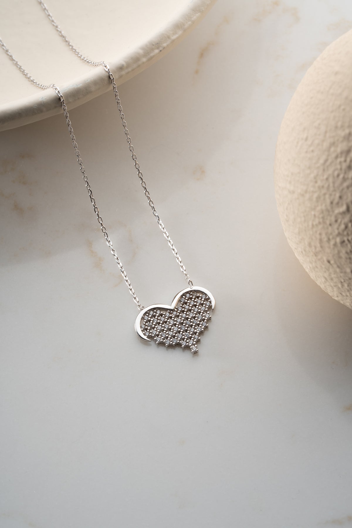 Stone Heart Necklace - 925 Sterling Silver